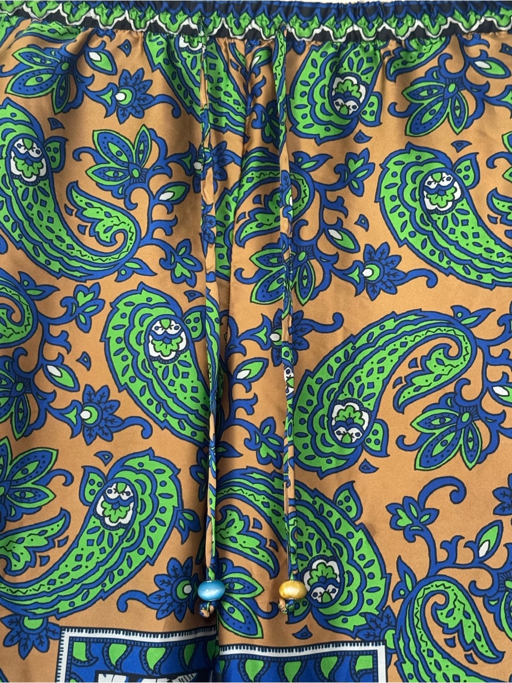 Zara Green and Gold Paisley Wide-Leg Satin Pants - Picture 8 of 8